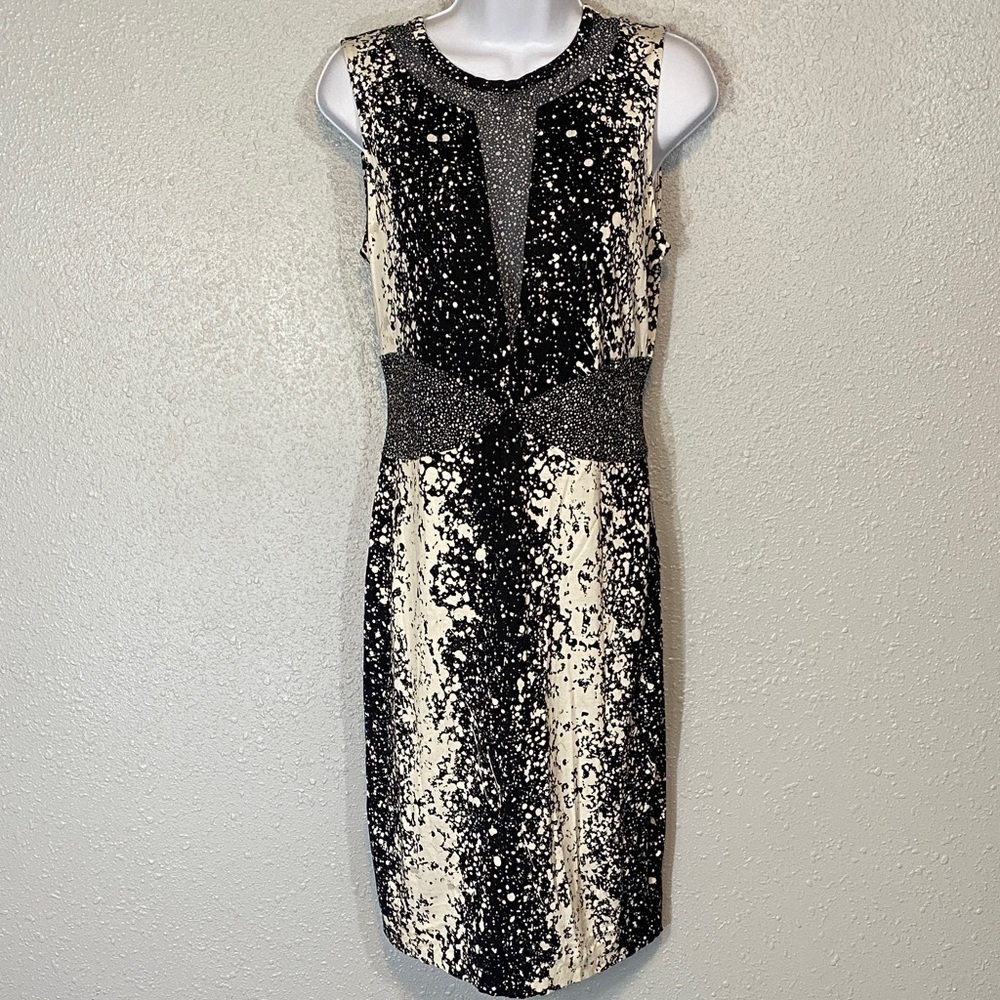 Diane Von Furstenberg 100% Silk Ilsie Black and Cream Midi Dress - Picture 2 of 8